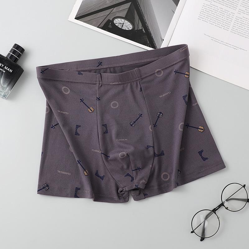 Men's Breathable Boxer Briefs - Printed Mid-Waist, Youthful Plus Size, Loose Four-Corner Shorts