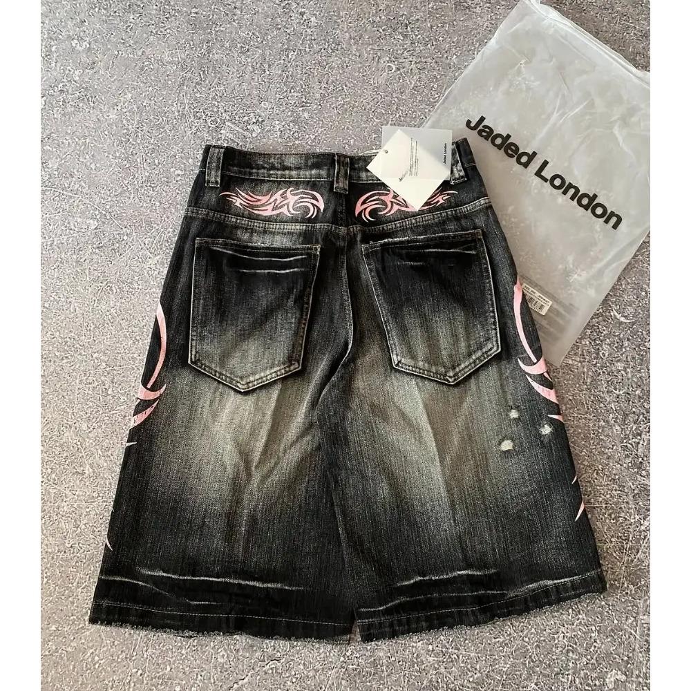 LUXEON Streetwear Y2K Popular Denim Shorts Tassels Design Vintage Shorts Man Hip Hop Fashion Harajuku Punk High Waist Wide Leg Pants