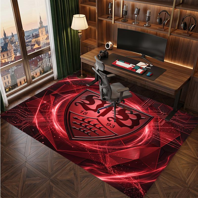 VfB Stuttgart Football Print Crystal Velvet Rug, Comfortable Water Absorbent Non Slip Indoor Floor Carpet