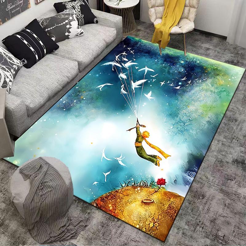 "Little Prince Inspired Carpet with Birds and Starry Sky Design" Suitable for Use As an Anti-slip for Living Room Bedroom Sofas