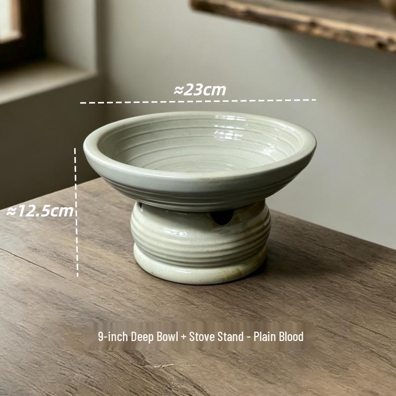 Retro Ceramic Tableware: Earthen Pot with Alcohol Stove for Warming Dishes