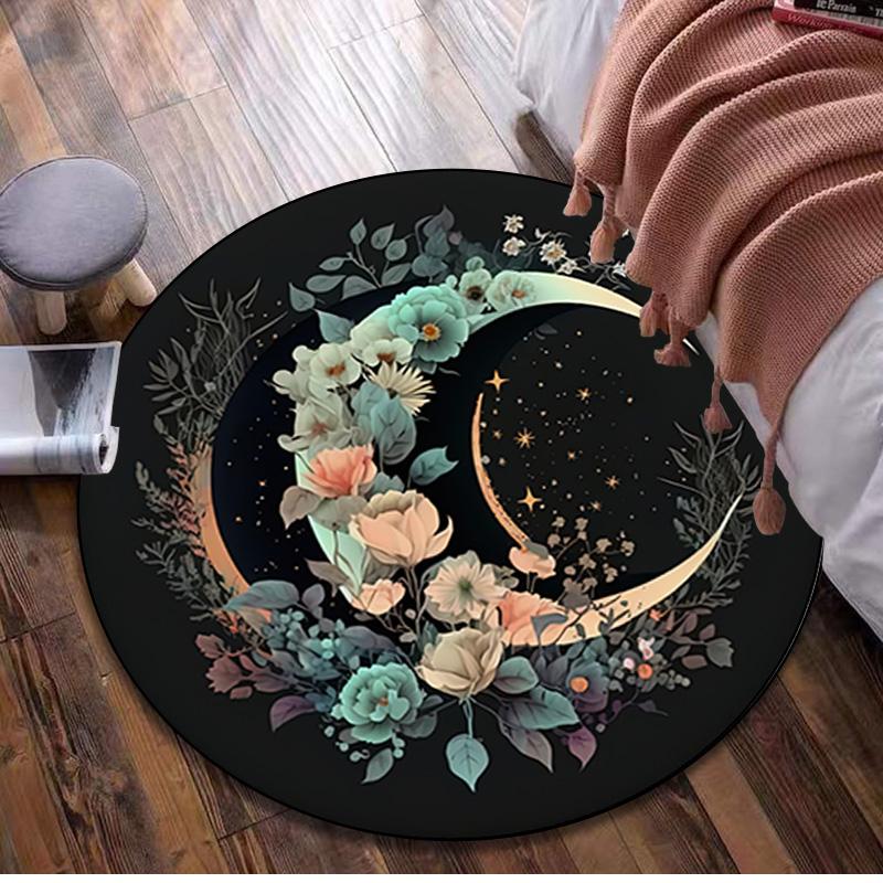 1Pc Flower crescent moon Circular Print Rug - home decoration Carpet For Living Room Bedroom Flooring Computer Chair Area Rug