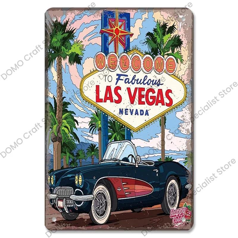 Vítejte v Las Vegas Plaque Plechové cedule Vintage Nevada Casino Kovový plakát Nástěnná dekorace pro Bar Club Man Cave