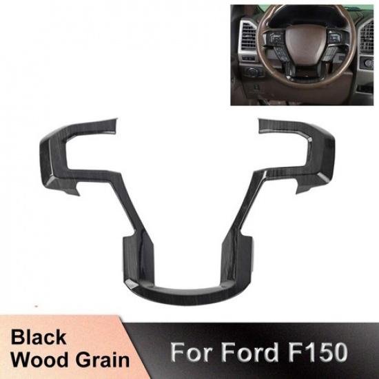 Center Console Steering Wheel Cover Trim For Ford F150 F250 15+ Black Wood Grain