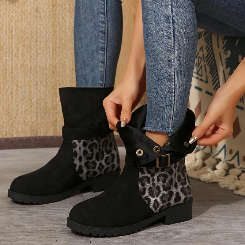Women's Thick Heel Round Head Suede Sleeve Metal Buckle Non-slip Wear-resistant Short Boots