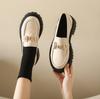 2024 Women Spring New Black Platform Flats Shoes Women Loafers Slip on Boat Shoes Metal Designer Casual Leather Oxfords