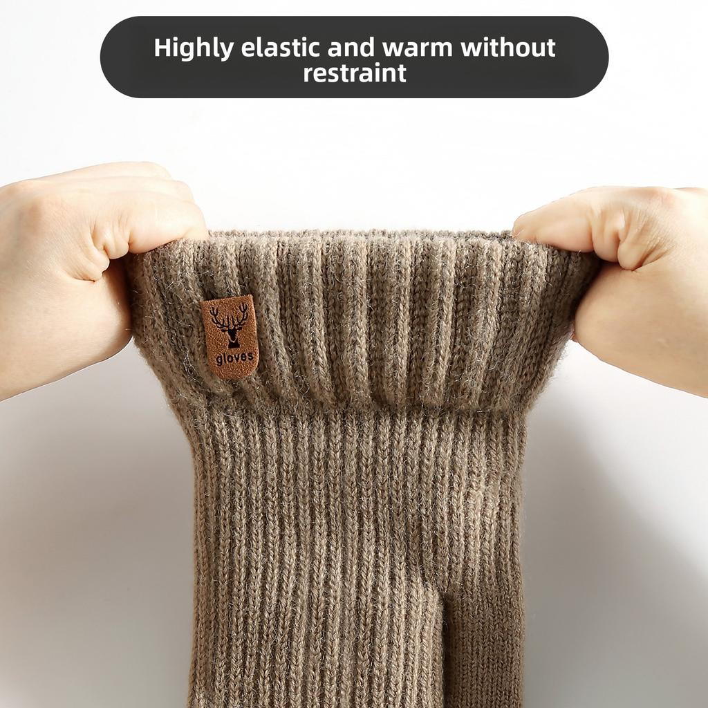 Bestselling Knitted Gloves Winter Plush Thickened Double Layer Warm Simple Fashion Gloves Riding Bag Finger Gloves