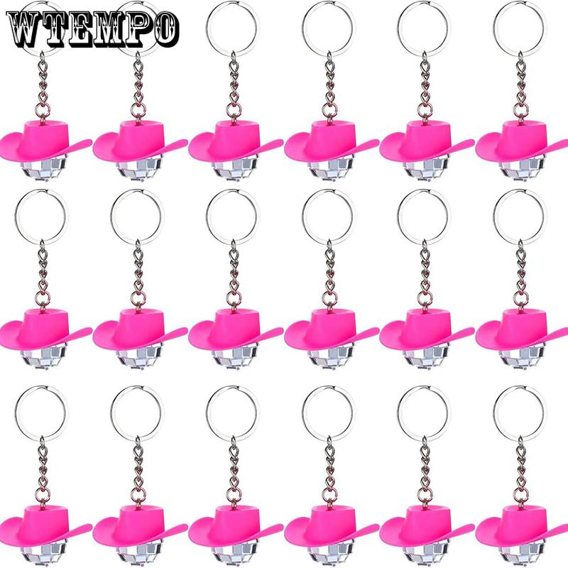 WTEMPO Cowboy Hat Mini Disco Ball Keychain Bling Disco Ball Keychain Ornament DIY Retro Keychain Set Car Key/Door Key/Bag Christmas Tree Decor Pendant