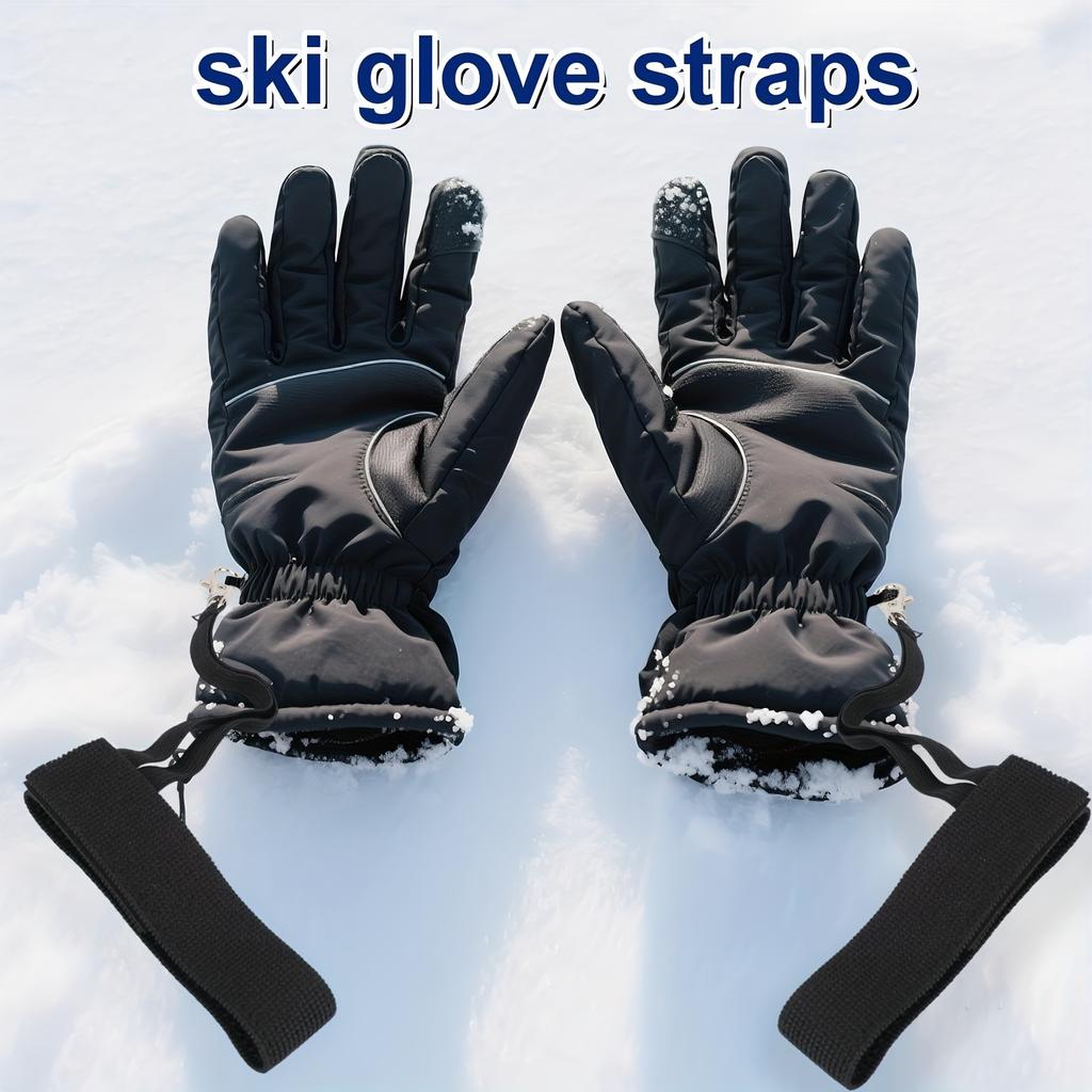 1-Pair Ski Gloves & Safety Belts with Elastic Traction Straps & Keychains - Durable Hands-Free Attachment System for Snowboarding, Hiking,