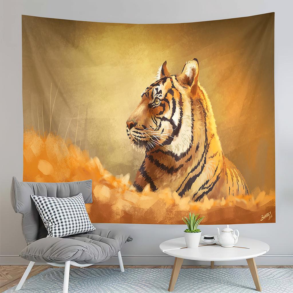 Cartoon Tiger Tapestry Cute Big Eyes Pink Paws Tiger Cub Tapestry Art Home Living Room Bedroom Decor Tapestries for Girls Boys