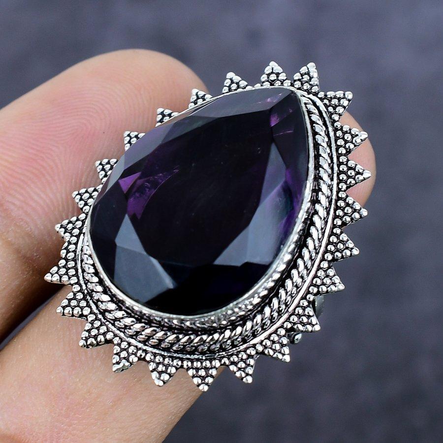 Ametist Piatră Prețioasă Lucrat Manual Argint Sterling 925 Bijuterii Inel Mărimea 8.5 Y2g49