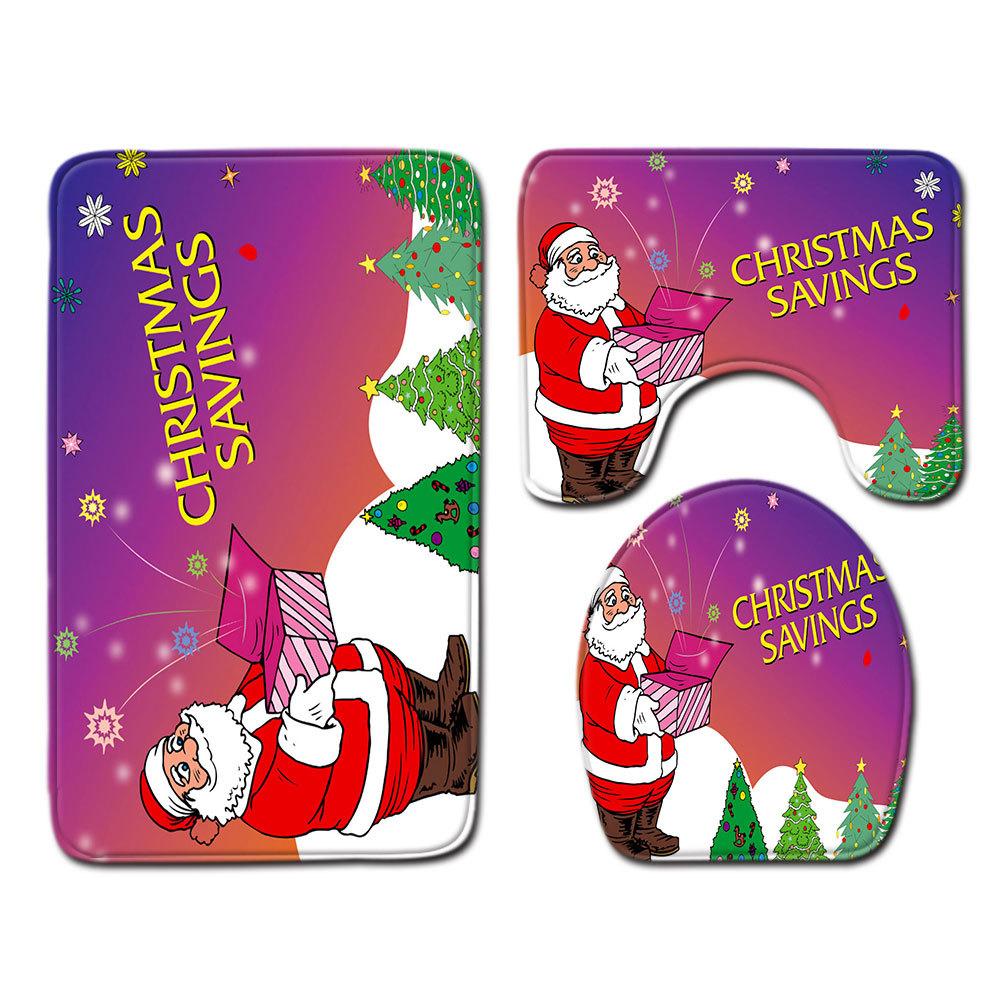 Christmas Bathroom Floor Mat Toilet Three-Piece Set