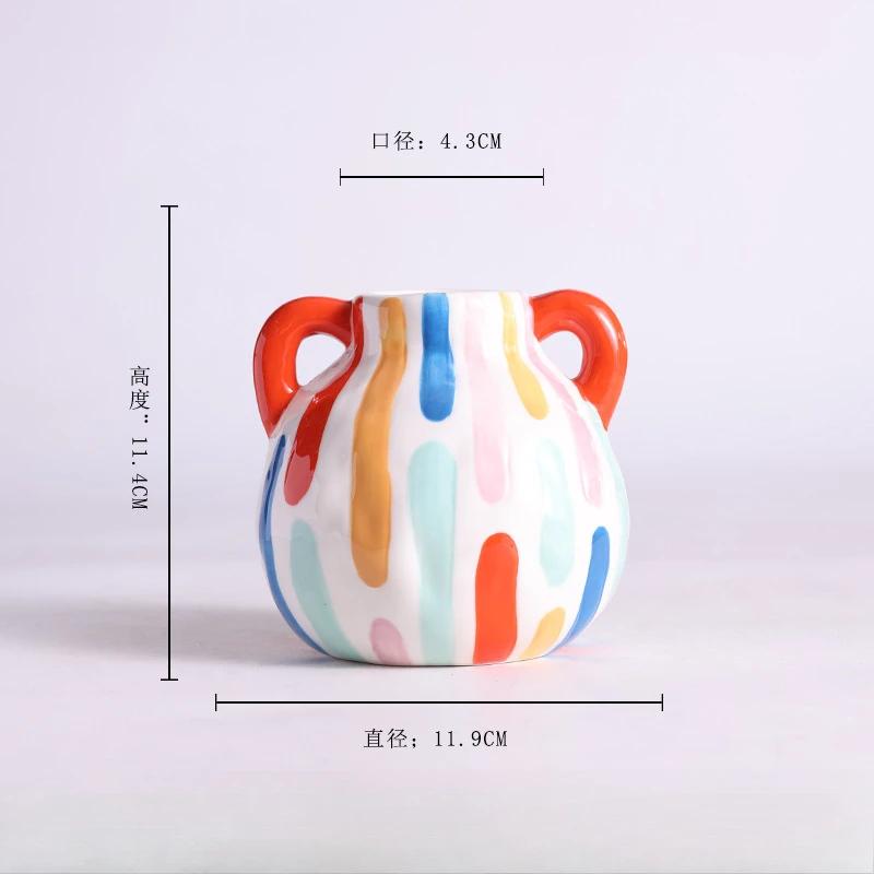 Painted Ceramic Vase Decoration, Vertical Striped Vase, Desktop Flower Planter, Restaurant Desktop Decor, Home Accessories, 1pc