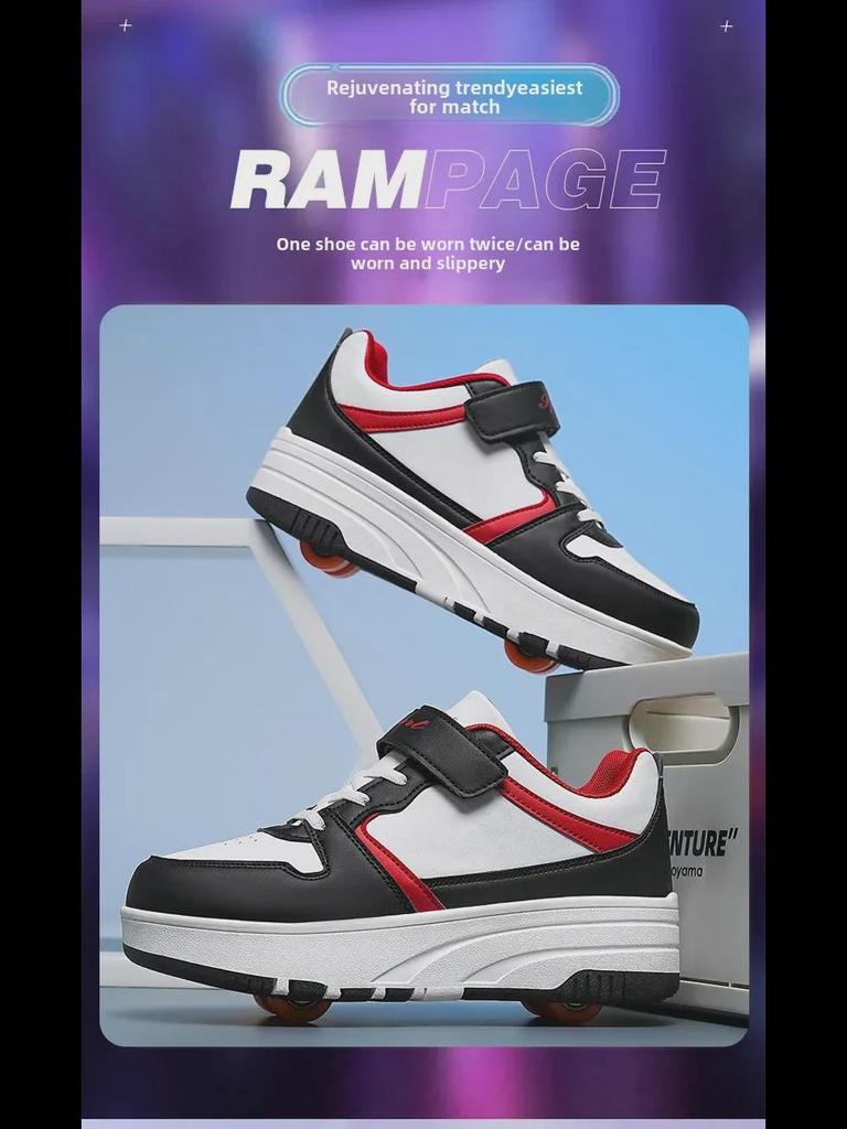 Barne konvertible løpe- og rulleskøyter med avtakbare hjul