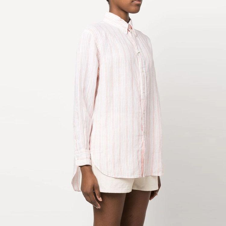 Polo Ralph Lauren Ss23 Striped Polo Collar Single-Breasted Long Sleeve Shirt Women Shirts Pink 211892393-002