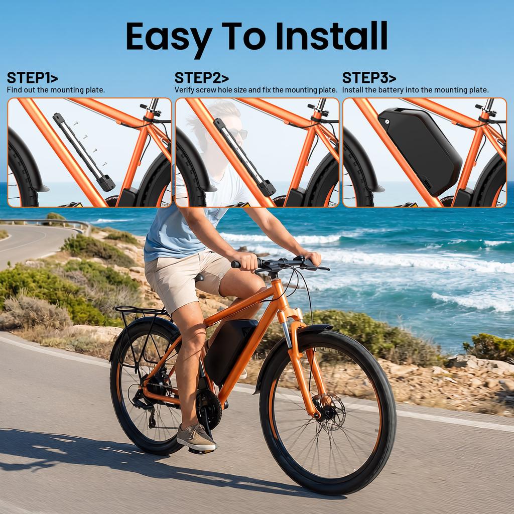EU Stock Down Tube 52V 25Ah Lithium Battery Pack 21700 Cells 50A BMS with 3A Charger for 500W 750W 1000W 1500W 2000W Ebike Motor