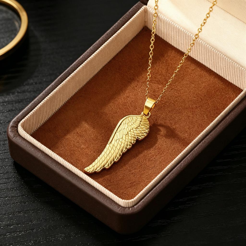 Atoztide Fashion Rose Angle Pendant Necklace for Women Stainless Steel Jewelry Elegant Gold Color Choker Chain Birthday Gift