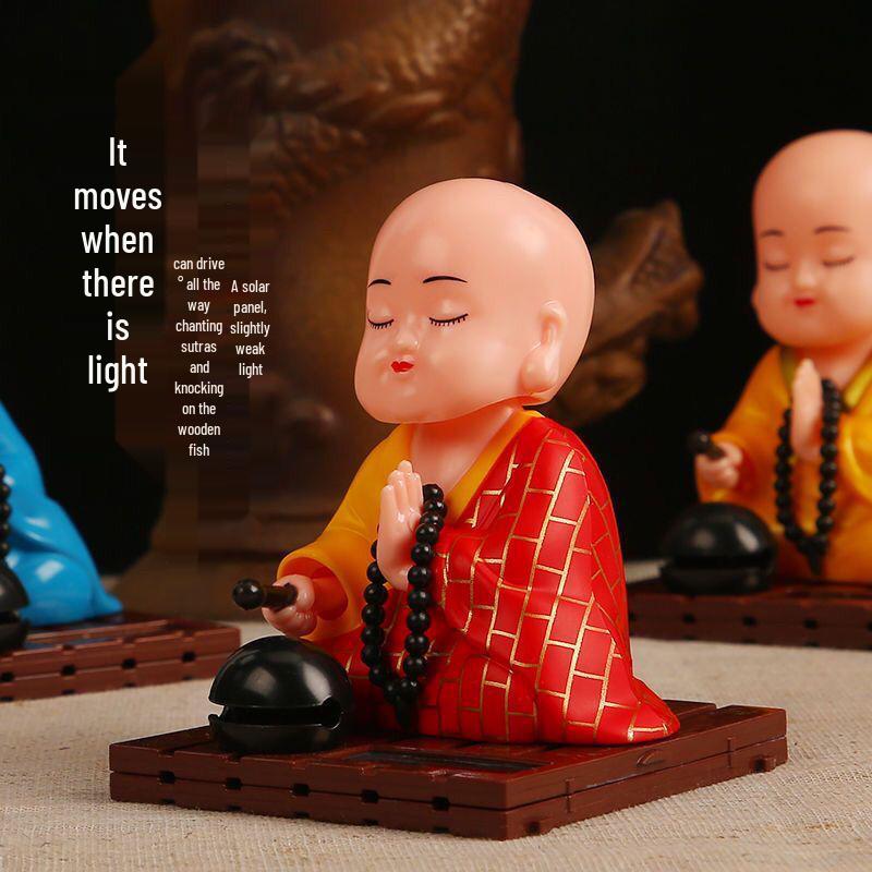 TikTok Solar Monk Car Ornament: Nodding Zen Chanting Figurine