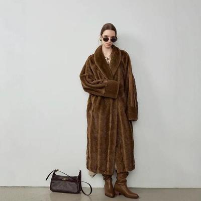 Vintage Shawl Collar Batwing Sleeve Eco-friendly Faux Mink Fur Coat for Women