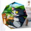 1pc Tom and Jerry Automatic Folding Umbrella - Compact 8-Rib Design, Durable Plastic & Iron1329L