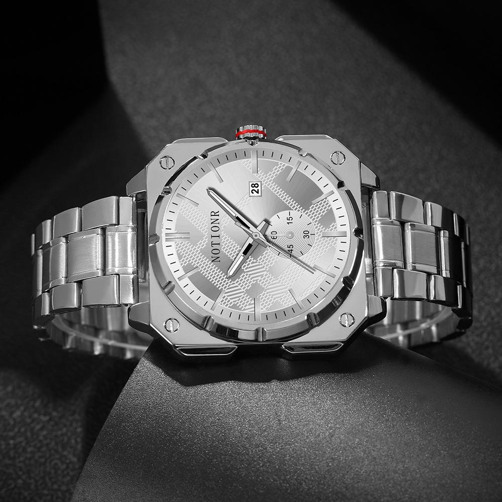 Men's Fashion Watch Square Watch Stainless Steel Quartz Watch Business Watch Simple watch Calendar Watch