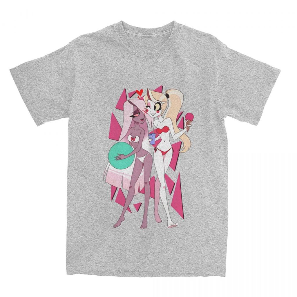 Streetwear T Shirt Charlie And Vaggie Bikini Cotton T Shirts Hazbins Hotels Hipster Tee Shirt for Men's Beach Short Sleeve Tees