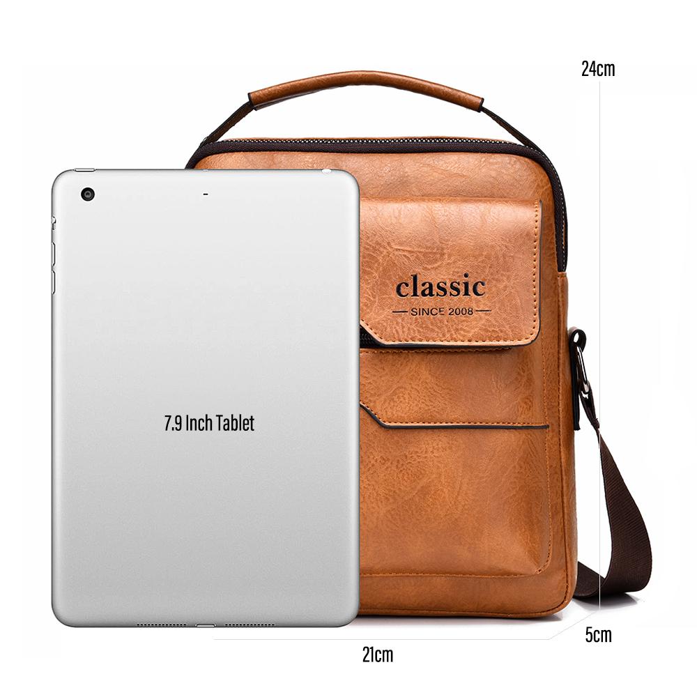 Men's Messenger Bag Leather Crossbody Shoulder Bag Classic Waterproof Briefcase Satchel Travel Bag