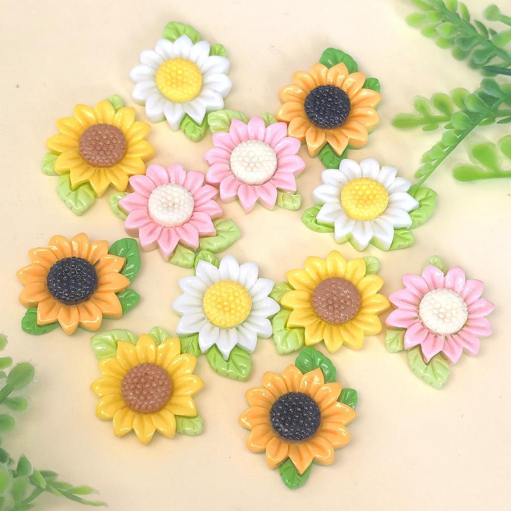 100 Pieces 28*20MM Mini Sun Flowers Cabochons Daisy Cute Mini Floral Embellishments Flatbacks for Nail Art & DIY Crafts
