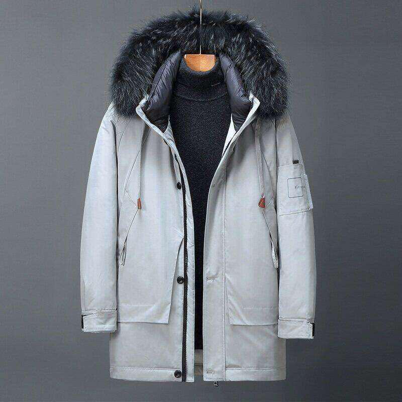 Men's Thick Hooded Down Jacket with Large Fur Collar - Extreme Cold Warmth