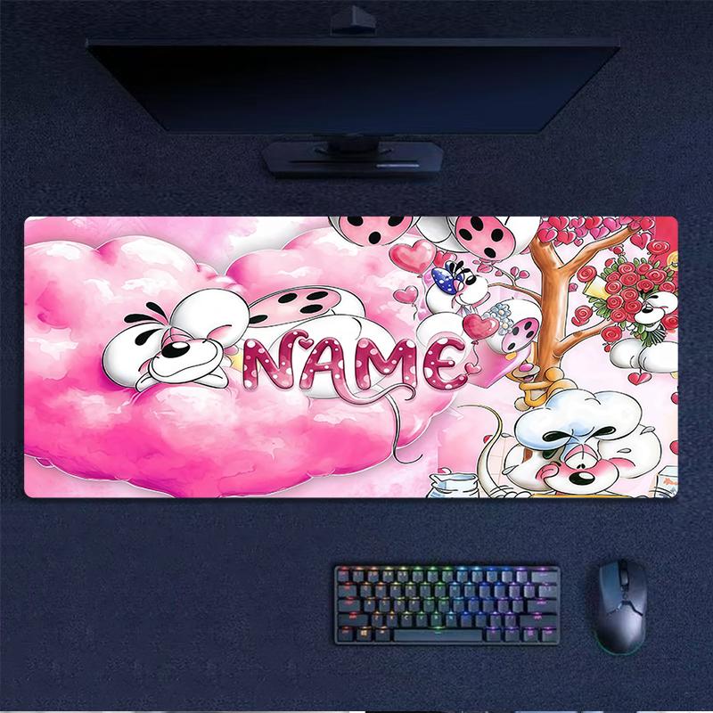 Personalisierter Name, Diddl Mauspade, Große Gaming-Schreibtischmatte, Rutschfestes XXL-Mauspad für Laptop & Tablet, Mini-PC-Spielmatte mit genähten Kanten