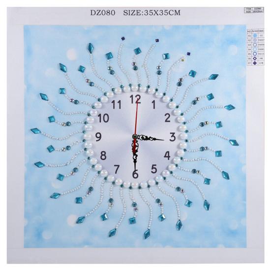 Reloj de pared de 35x35cm, punto de cruz, decoración de pintura de diamante multiforma parcial DIY