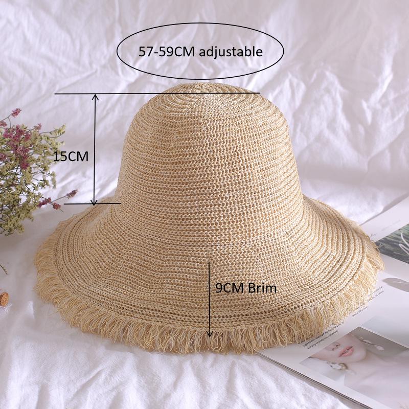 Eleganter Schlapphut mit Quaste für Damen, Strohhut mit breiter Krempe für den Strand im Frühling/Sommer und Sonnenschutz im Freien