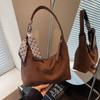 Retro Soft Pu Leather Women Shoulder Underarm Bags With Silk Scarf Casual Solid Color Ladies  Shoulder Bags