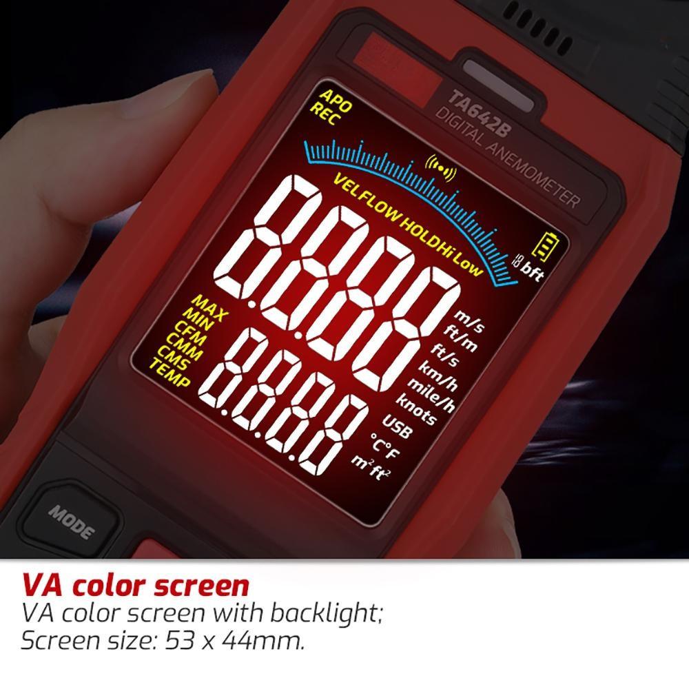 TA642C Digital Anemometer LCD Backlight Display Measuring Air Flow Speed Wind Temperature Handheld Wind Speed Meter