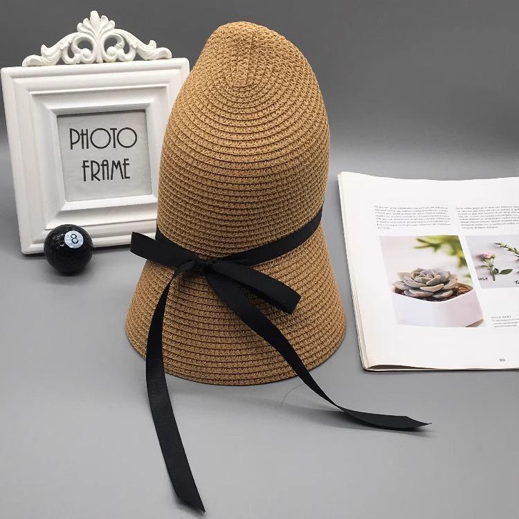 Foldable straw hat children summer small fresh versatile beach visor sun protection bucket hat