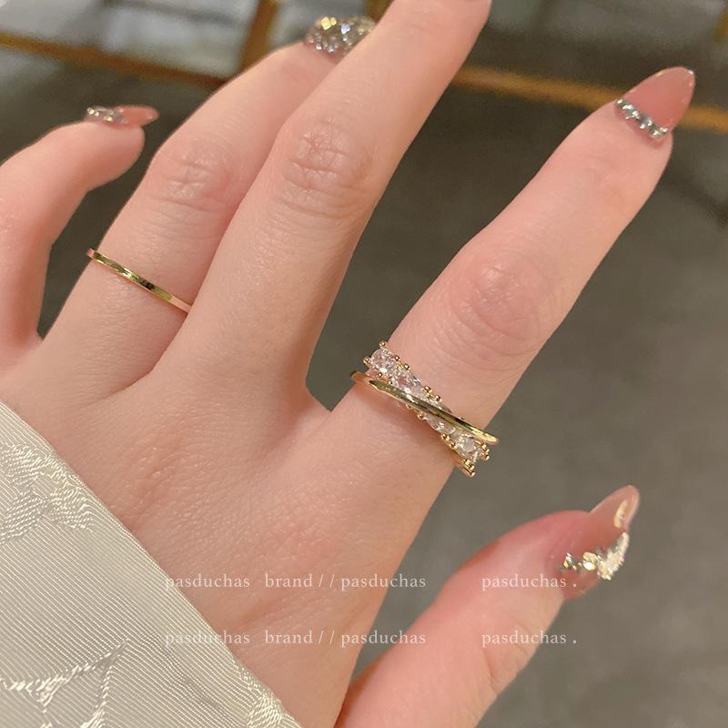 Light luxury fashion high sense pearl zircon copper ring women's design sense retro personality open index finger ring simple