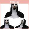Die Nonnen-Cosplay-Maske für Halloween mit lebhaftem, gruseligem Horror-Design und schwarzer Kapuze