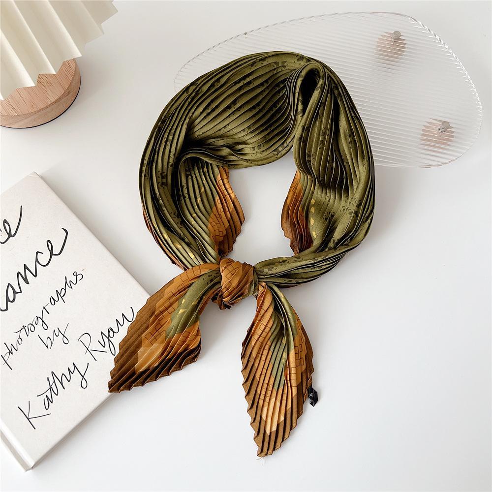 70 Pleated Diamond Silk Scarf for Women - Versatile Spring/Summer Neckerchief & Hairband
