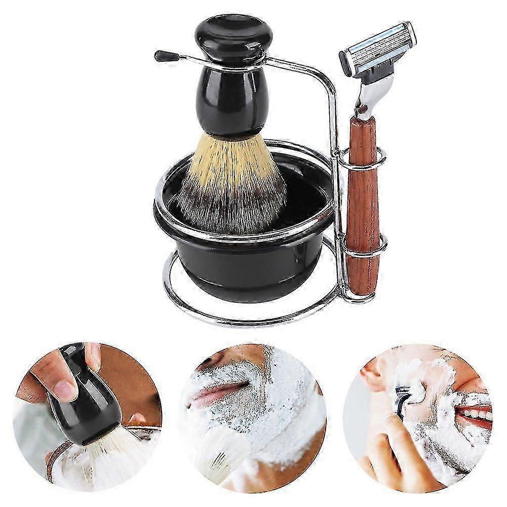 4 In 1 Professional Men Manual Razor Set, Manual Razor Stainess Steel Stand Holder, Shaving Brush And Bowl Set