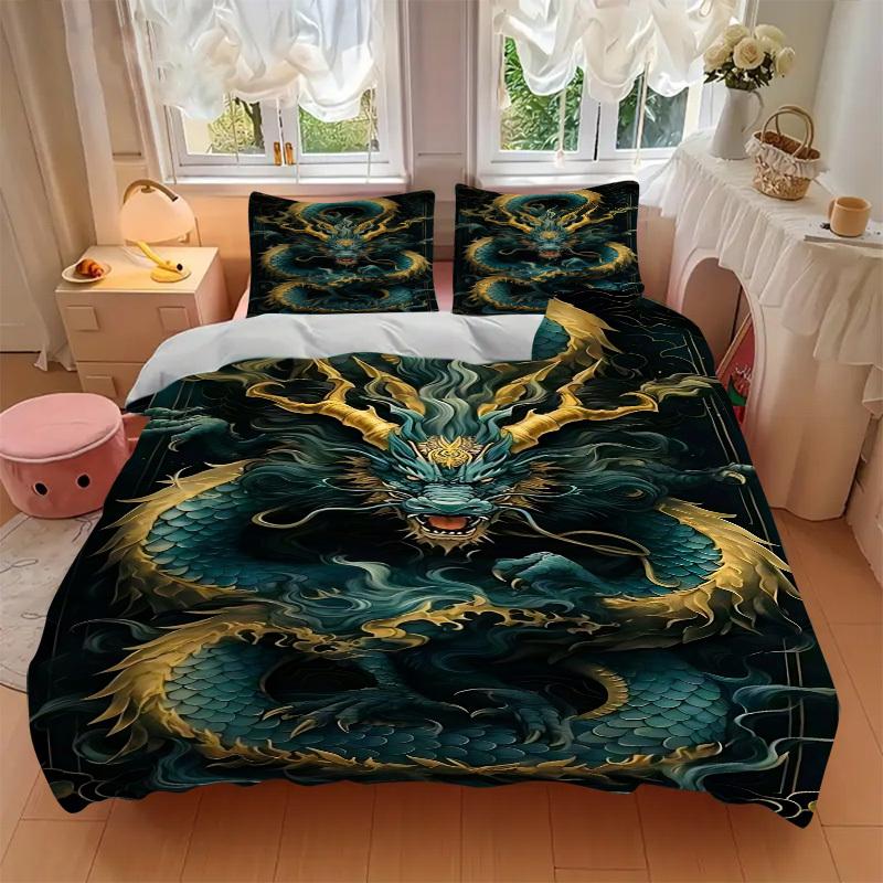 3pcs Dragon Art Duvet Cover Set, Cover For Bedroom Guest Room (1 Duvet Cover + 2 Pillowcase, Without Quilt), yy250922214