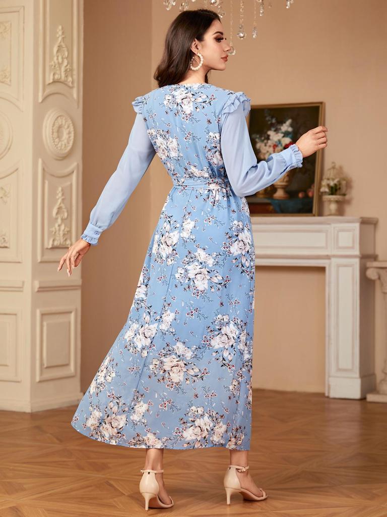Elegantes Damen Langarm Patchworkkleid mit Druck für den Nahen Osten, Europa und Amerika