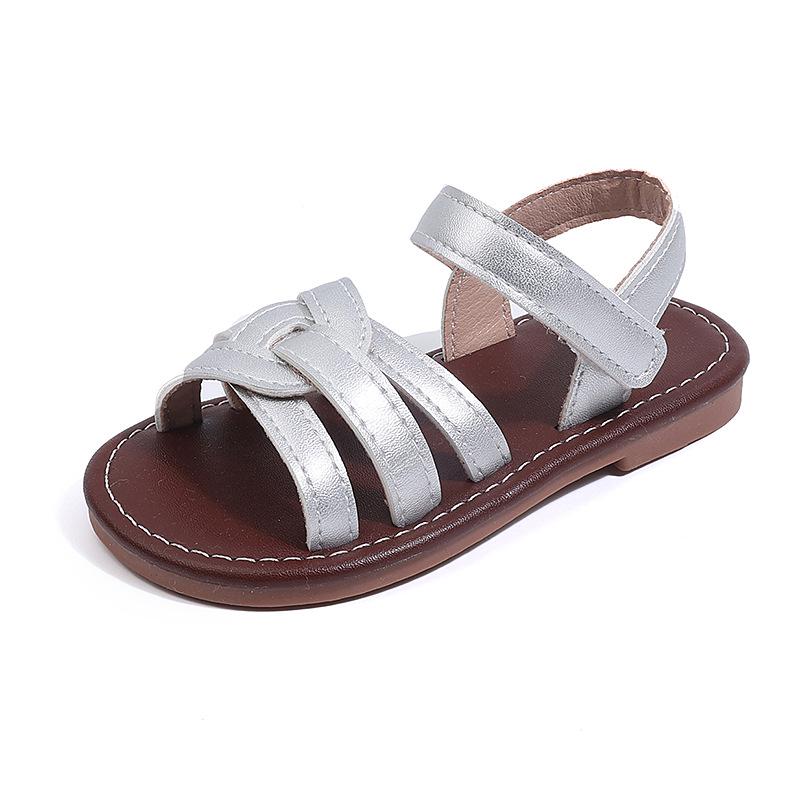 

Korean-Style Retro Girls Open-Toe Beach Sandals - Soft-Soled Woven Roman Design for Summer Set of 5: 21-25 срібний