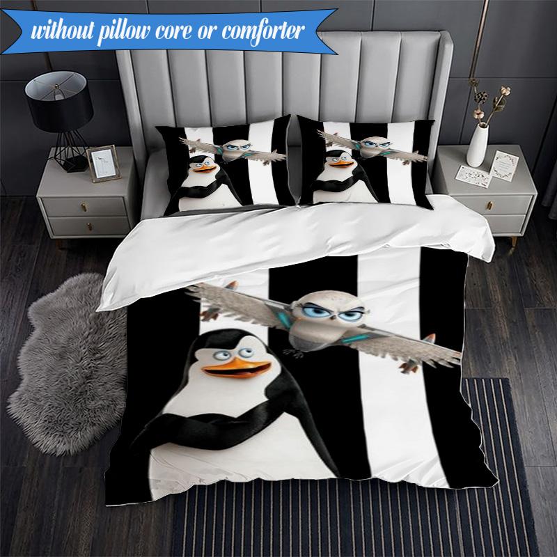 Penguins dventure 3pcs K-pop music group Bedding set,Ideal for Bedroom, Dormitory,Including Duvet Cover And 2pcs Pillowcases,Fan gifts