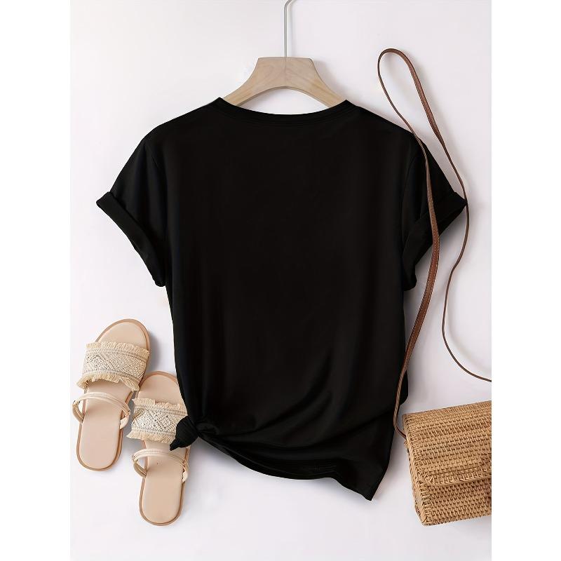 Womens Exquisite Print Round Neck Short Sleeve T Shirt Soft Breathable Comfy Fabric Stylish Casual Elegant Summer Autumn Daily Outdoor Sports