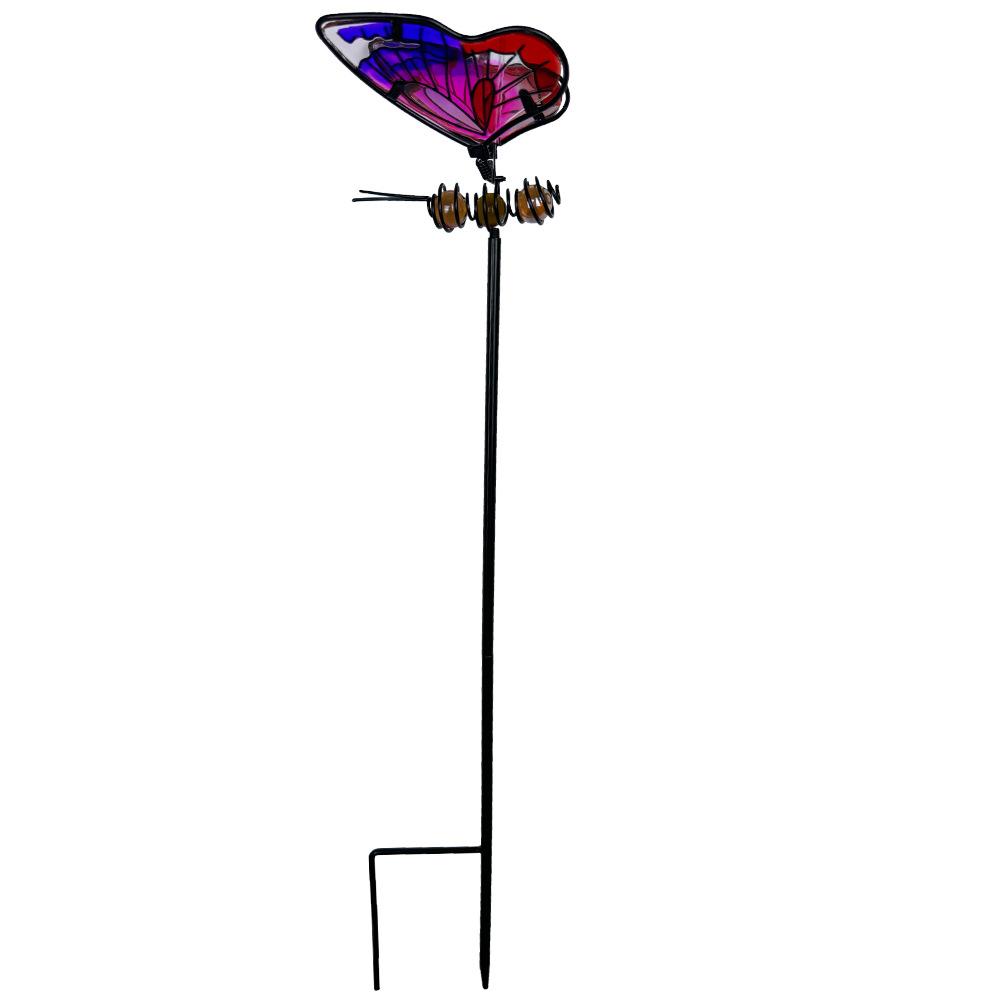 Metal Butterfly Dragonfly Garden Stake Stained Glass Yard Decor Outdoor Lawn Patio Flower Pot Pathway Hanging Ornament