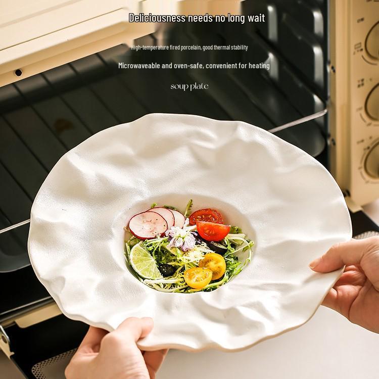 Large Japanese Ceramic Pleated Salad Plate - High-End Elegant Tableware