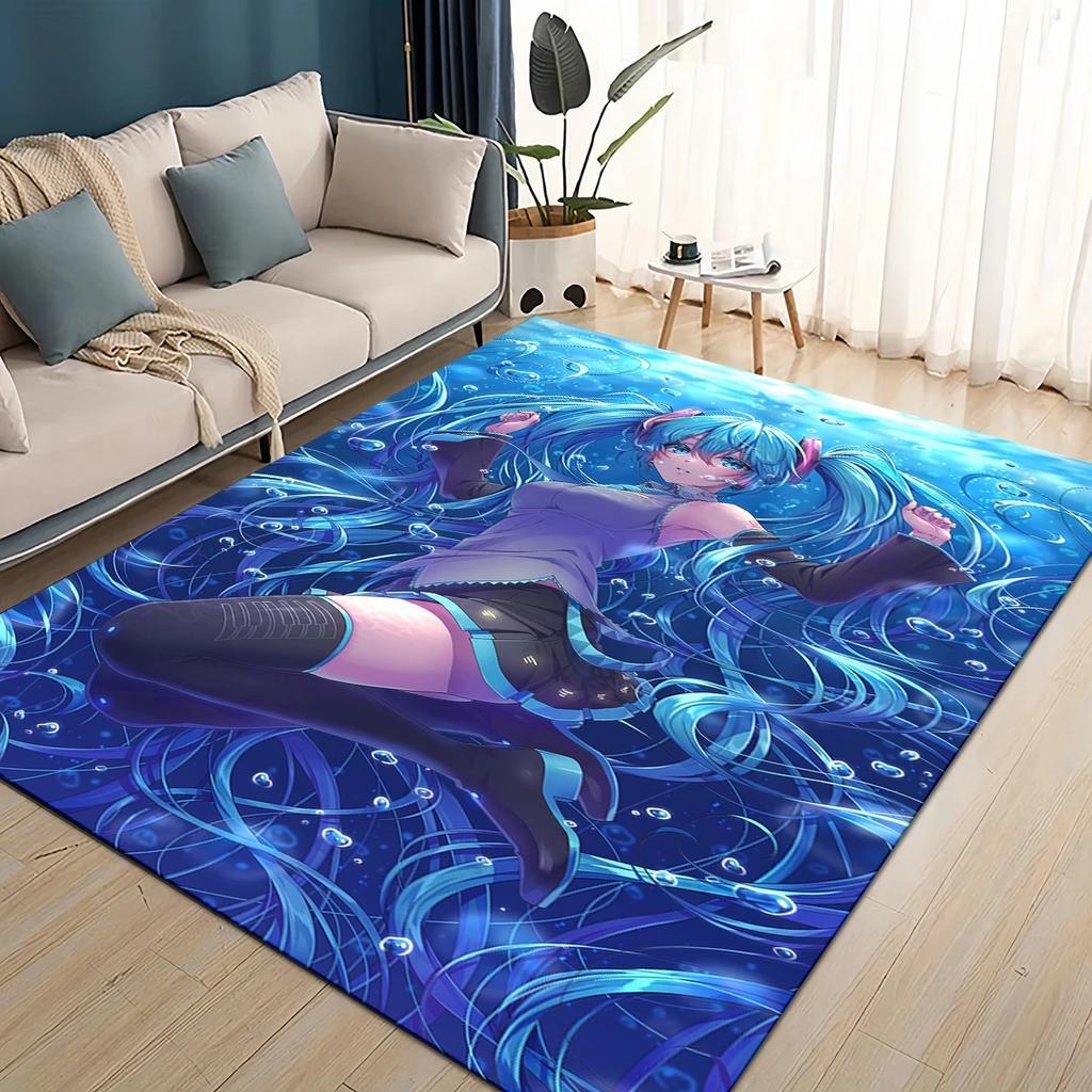 3D M-MIKUS Music VOCALOID Cartoon Girl Rug Carpet for Living Room Bedroom Home Decor,kids Play Non-slip for Sofa Doormat