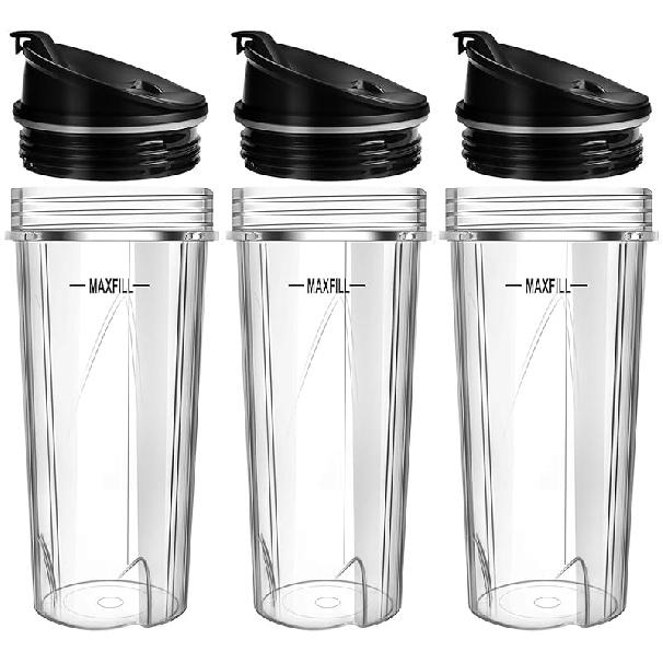 Blender 16oz Cups Replacement for Ninja - 3 Pack Ninja Blender Cups with Lids, Compatible with Ninja QB3001SS, BL770, BL780, BL660, BL740, BL810, 16oz