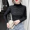 Stand-up Collar Pleated Long-sleeved Lace Shirt for Women In Autumn and Winter Slim Stand Collar Inner Bottom Top Lace Shirt