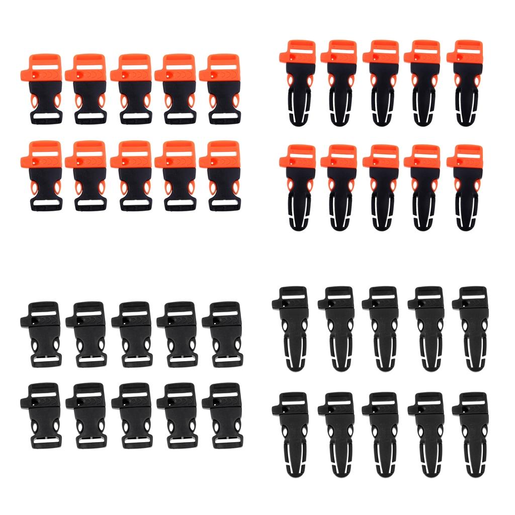 10 Pack Plastic Side Release Buckle Hand Strap Hook Emergency Whistle Strap Clip for Backpacking Climbing Rope